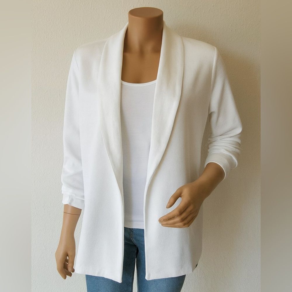 Dakota Blue Womens Blazer XXL Ivory Crepe Open Front Long Sleeve Jacket